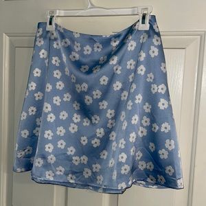 light blue flower satin skirt